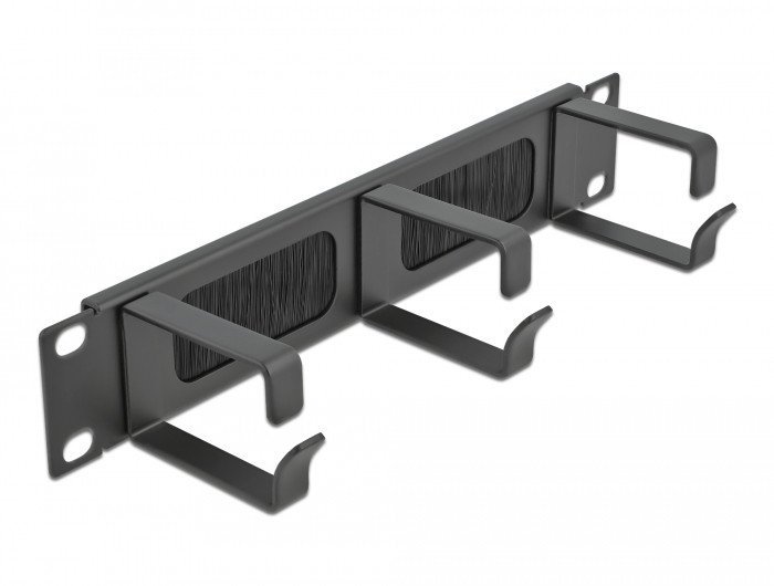 DeLOCK 10? Cable Management Brush Strip with 3 hooks 1U black, Brush panel, Black, Metal, Nylon, 1U, 25.4 cm 10