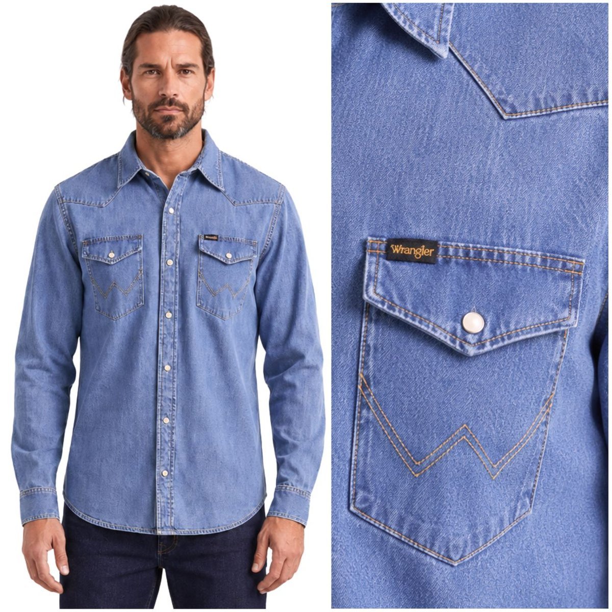 Wrangler Western Shirt Lake regular fit koszula jeansowa na zatrzaski M