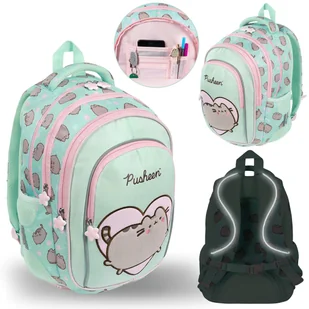 Pusheen Miętowy USZTYWNIANY plecak szkolny TORNISTER dla dziewczynki, z odblaskami CZTEROKOMOROWY 39x28x13cm - Plecaki szkolne i tornistry - miniaturka - grafika 1