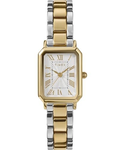 Timex Zegarek Damski Trend 21 mm, Dwukolorowy Pasek ze Stopu, Biała Tarcza, Dwukolorowa Obudowa TW2Y01300