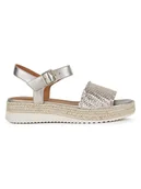 Sandały damskie - Geox Skórzane sandały "Eolie" w kolorze srebrnym na koturnie - miniaturka - grafika 1