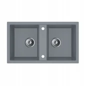 Zlewozmywaki - Milo Zlewozmywak 2-komorowy granitowy Bravo 76 x 44 cm szary - miniaturka - grafika 1