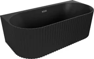 Wanny - Mexen Sella wanna wolnostojąca przyścienna ryflowana 150 x 75 cm, czarna mat, przelew gun metal - 52711507571-95 - miniaturka - grafika 1
