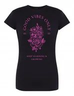Koszulki i topy damskie - T-Shirt damski nadruk Good Vibes Only KWIATY r.XXL - miniaturka - grafika 1