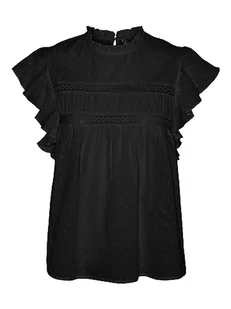 VERO MODA VMTRINE SL LACE TOP WVN, czarny, M - Koszulki i topy damskie - miniaturka - grafika 1