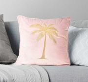 Poszewki na poduszki - PODUSZKA różowego aksamitu ze złotą palmą 40x40 cm - miniaturka - grafika 1