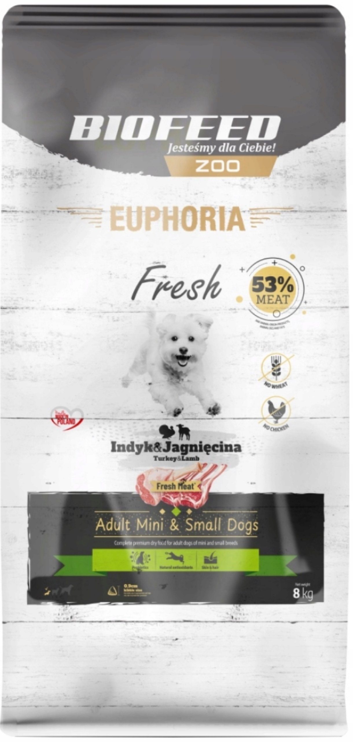 BIOFEED Euphoria Fresh Adult Mini & Small Indyk z jagnięciną - sucha karma dla psa - 8kg