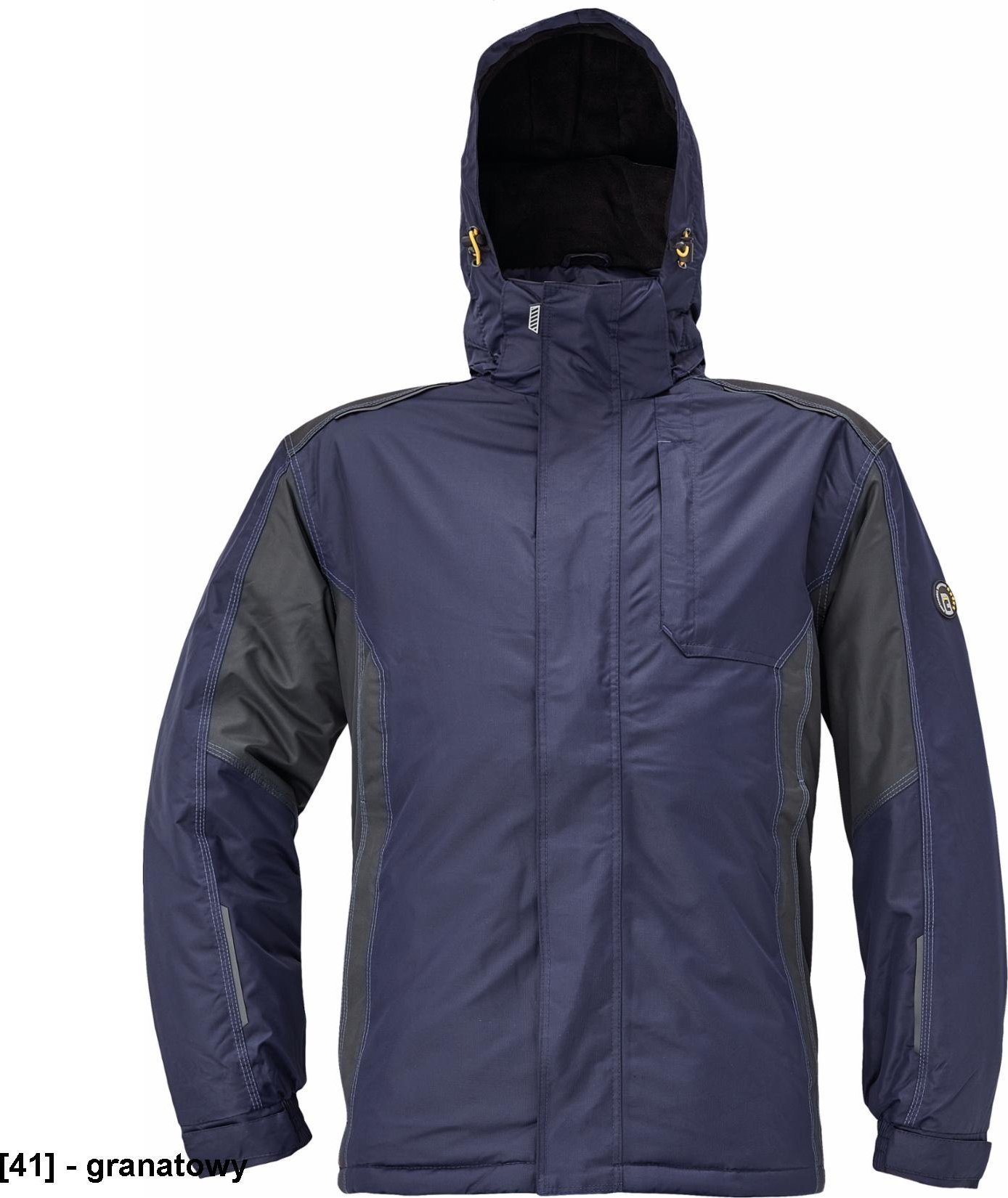CERVA DAYBORO parka - męska kurtka zimowa, odpinany kaptur, polar kołnierz i w kapturze, odblaskowe elementy, 100% poliester - granatowy 3XL