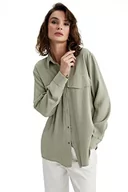 Koszule damskie - DeFacto Koszula damska z tkaniny bawełnianej z długimi rękawami, Lt.khaki, XS - miniaturka - grafika 1