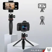 Statywy fotograficzne - Uchwyt na telefon Alogy Mini Tripod Trójnóg Liginn do robienia zdjęć do telefonu kamery GoPro lampy ring 1/4 Czarny - miniaturka - grafika 1