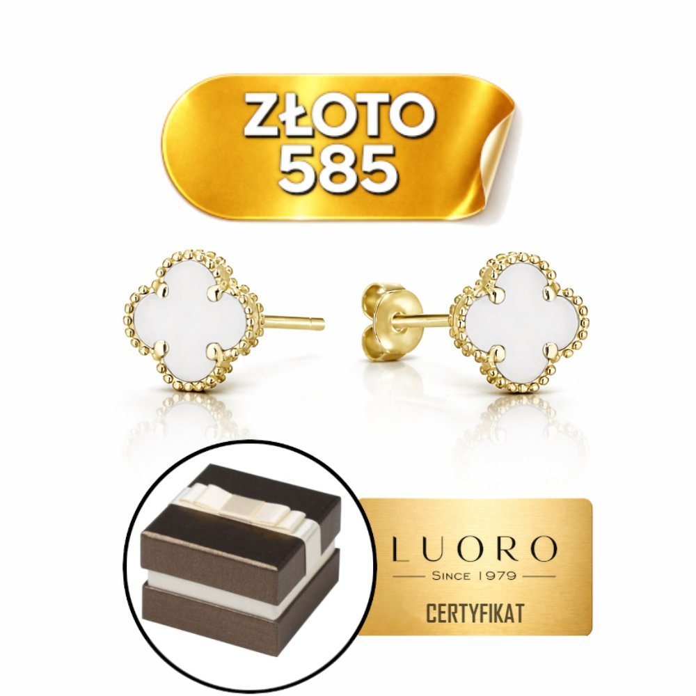 KOLCZYKI ZŁOTE 585 14K KONICZYNKI Z MASĄ PERŁOWĄ 6 MM SZTYFT ELEGANCKIE