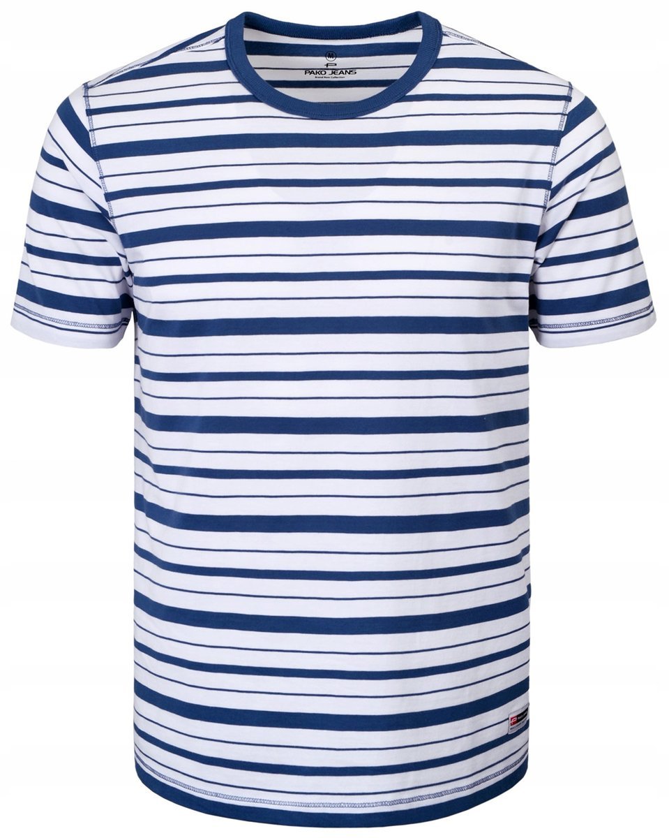 T-SHIRT Męski REDISH Koszulka BIAŁA w PASKI Gruba Bawełna 2XL Pako Jeans