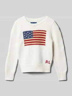 Sweter z dzianiny z wyhaftowanym logo - Swetry dla dziewczynek - miniaturka - grafika 1