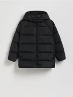Kurtki i płaszcze dla dziewczynek - Reserved - Pikowana kurtka z naturalnym puchem - czarny - miniaturka - grafika 1