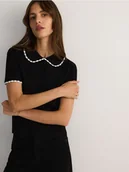 Bluzy damskie - Reserved - Bluza z ozdobnym kołnierzem - czarny - miniaturka - grafika 1