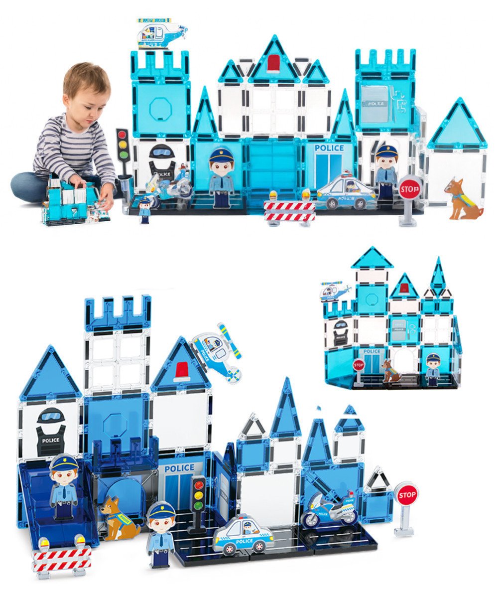 Klocki magnetyczne Policja – komisariat 42 elementy z akcesoriami dla dzieci