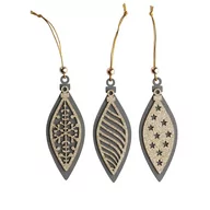 Bombki - Altom Ozdoby Świąteczne Drewniane Bombki Podłużne Z Brokatem Popielate 6 Szt - miniaturka - grafika 1