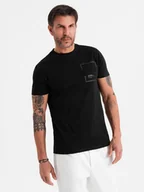 Koszulki męskie - Bawełniany męski t-shirt z nadrukiem na kieszonce czarny V1 OM-TSPT-0154 XL - miniaturka - grafika 1