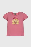 Koszulki dla dziewczynek - United Colors of Benetton t-shirt bawełniany dziecięcy kolor różowy - miniaturka - grafika 1