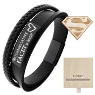 Bransolety męskie - Bransoletka z GRAWEREM męska skórzana CZARNA stal - miniaturka - grafika 1