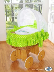 Kosz Mojżesza z budką- Sówki naturalny + zielono-biała pościel z haftem - Łóżeczka i kojce Kosz Mojżesza z budką- Sówki naturalny + zielono-biała pościel z haftem - Łóżeczka i kojce - miniaturka - grafika 1