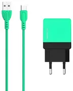 Ładowarki do telefonów - Ładowarka sieciowa do telefonu DUAL USB 2A Somostel + kabel USB-C zielona - miniaturka - grafika 1