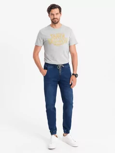 Spodnie męskie - Spodnie męskie jeansowe joggery - niebieskie OM-PADJ-0106 - grafika 1