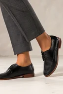 Półbuty damskie - Czarne półbuty skórzane damskie z wzorkiem płaskie złota ozdoba sznurowane PRODUKT POLSKI Casu 5761-SLTO H - miniaturka - grafika 1