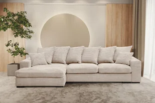 Sofa w kształcie L GABON narożnik funkcja spania tkanina Zoom kremowy lewy - Narożniki - miniaturka - grafika 1