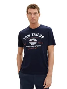 T-shirt męski TOM TAILOR z nadrukiem logo wykonany z bawełny, 10668-niebieski kapitan nieba, XXL - Koszulki męskie - miniaturka - grafika 1