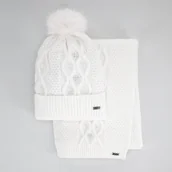 Czapki damskie - Damski komplet zimowy z perełkami biały - miniaturka - grafika 1