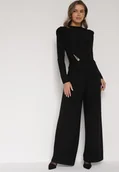 Komplety damskie - Czarny Elegancki Komplet Szerokie Spodnie i Bluzka z Usztywnianymi Ramionami Sewesta - miniaturka - grafika 1