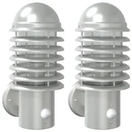 Lampy ogrodowe - Kinkiety zewnętrzne z czujnikiem ruchu, 2 szt., srebrne, stal - miniaturka - grafika 1