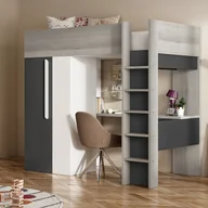 Meble do sypialni - Łóżko z antresolą 90 × 200 cm z szafą i biurkiem – Antracyt i biały + materac - NICOLAS II - miniaturka - grafika 1