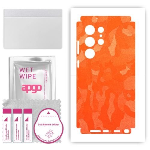 folia naklejka skórka strukturalna na TYŁ+BOKI do Samsung Galaxy S23 Ultra - Moro Camo Pomarańczowy - apgo SKINS