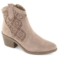 Botki damskie - Botki zamszowe damskie kowbojki ażurowe beżowe S.Barski HY42-944 beżowy - miniaturka - grafika 1
