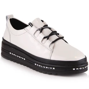 Skórzane lakierowane komfortowe półbuty na platformie beżowe S.Barski LR29592 beżowy - Półbuty damskie - miniaturka - grafika 1