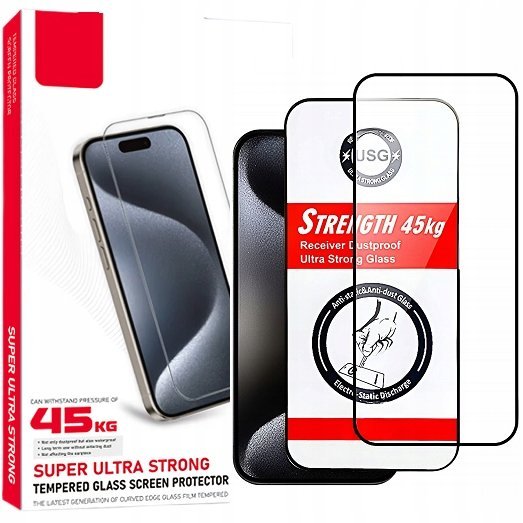 SZKŁO HARTOWANE NA EKRAN DO IPHONE 15 PRO MAX ULTRA MOCNE 45KG 9H 5D USG