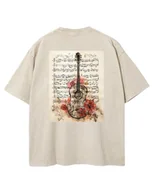 Koszulki i topy damskie - Damska koszulka oversize efekt sprania Nuty Muzyka Gitara Beżowa L - miniaturka - grafika 1