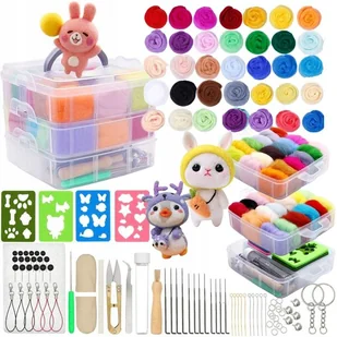 Zestaw Xxl Do Filcowania Czesanki Wełna Igły Wełna Czesankowa + Akcesoria - Pasmanteria - miniaturka - grafika 1