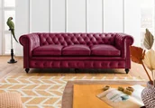 Sofy i kanapy - CHESTERFIELD Sofa #403 Czerwona skóra naturalna 216x82x75 cm - miniaturka - grafika 1