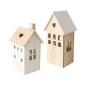 Dekoracje domu - Drewniana dekoracja z oświetleniem, 2 domy, ALDEA - miniaturka - grafika 1