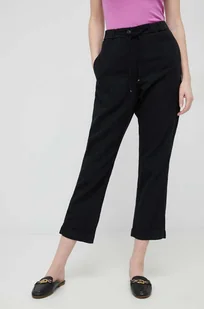 Tommy Hilfiger spodnie z domieszką lnu kolor czarny proste high waist - Spodnie damskie - miniaturka - grafika 1