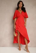 Sukienki - Czerwona Asymetryczna Sukienka Koktajlowa Vices Ozdobiona Falbanką Nelioraia - miniaturka - grafika 1