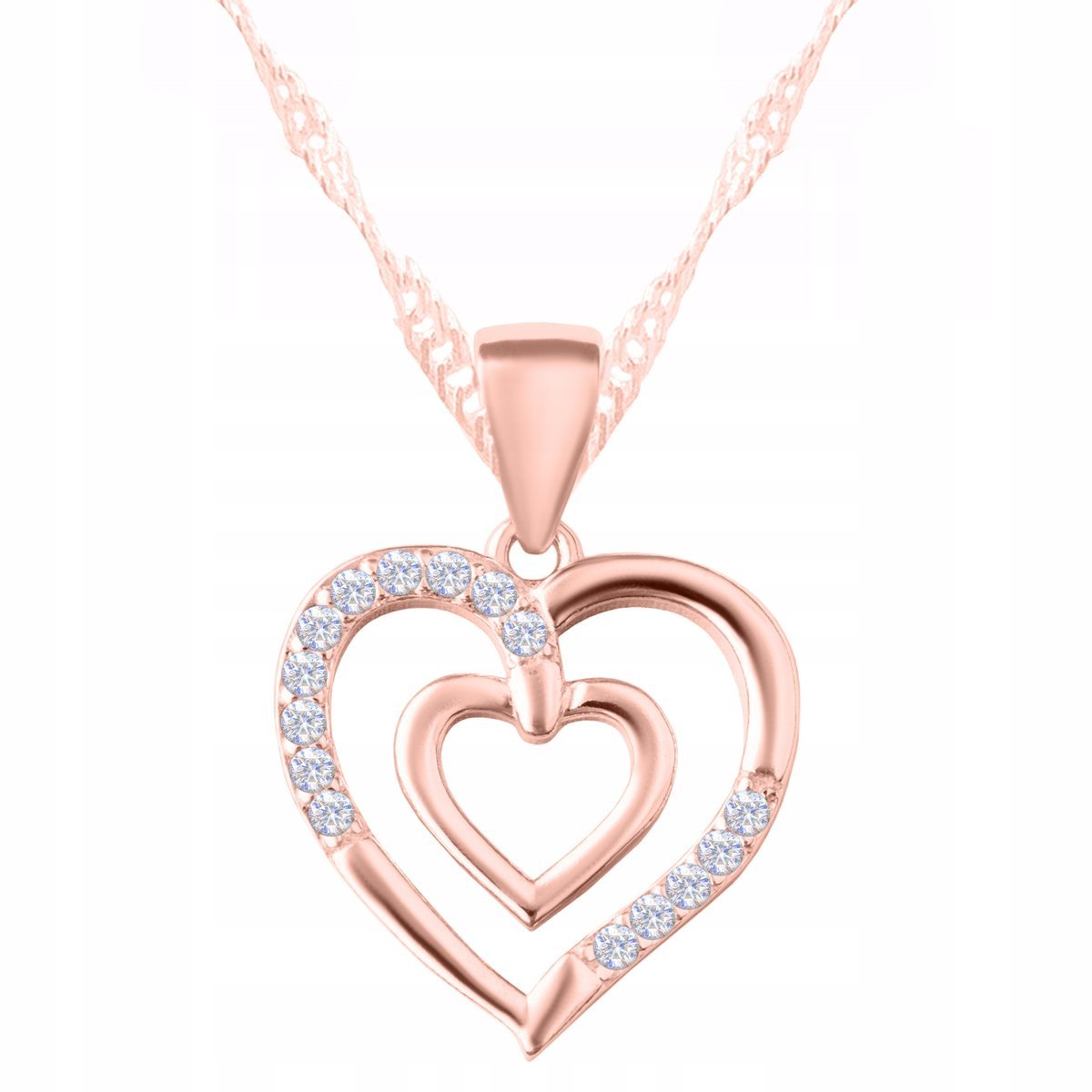 Naszyjnik Pozłacany Podwójne Serce z Cyrkoniami Serduszka SREBRO 925