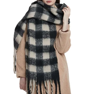 Duży ciepły szal gruby elegancki szalik damski w kratę modny chusta kolory - Apaszki i szaliki damskie - miniaturka - grafika 1