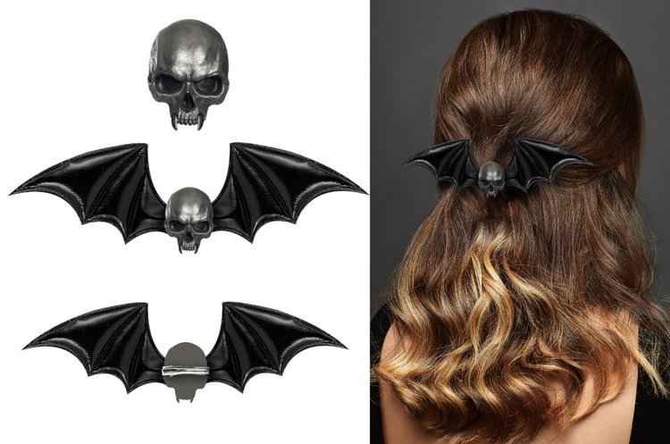 Spinka do włosów Czaszka Nietoperz 13 cm Halloween