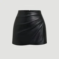 Spódnice - TEMU Spódnica Damska Elegancka Retro - Wysoki Stan, Dopasowana, Czarna z Marszczeniami, Uniwersalny Styl na Każdą Porę Roku, Formalna i Wieczorowa, - miniaturka - grafika 1