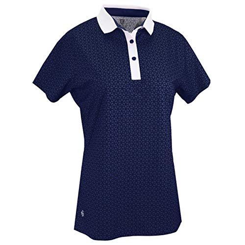 Island Green Damski golf damski kwiatowy nadruk oddychająca elastyczna odprowadzająca wilgoć zamek szyja koszulka polo koszulka polo Granatowy/podczas gdy 10