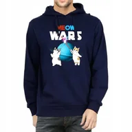 Bluzy męskie - Bluza Granatowa Kapturem Męska Prezent Dla Kociarzy Meow Wars Wzory - L - miniaturka - grafika 1